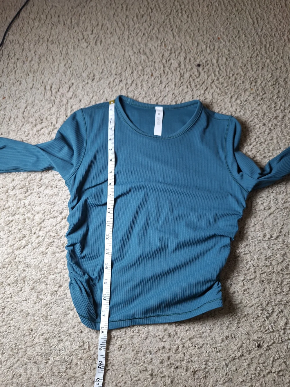 Lululemon All It Takes Ribbed Nulu Teal Blue Ruched Sides Crop Top Size 4